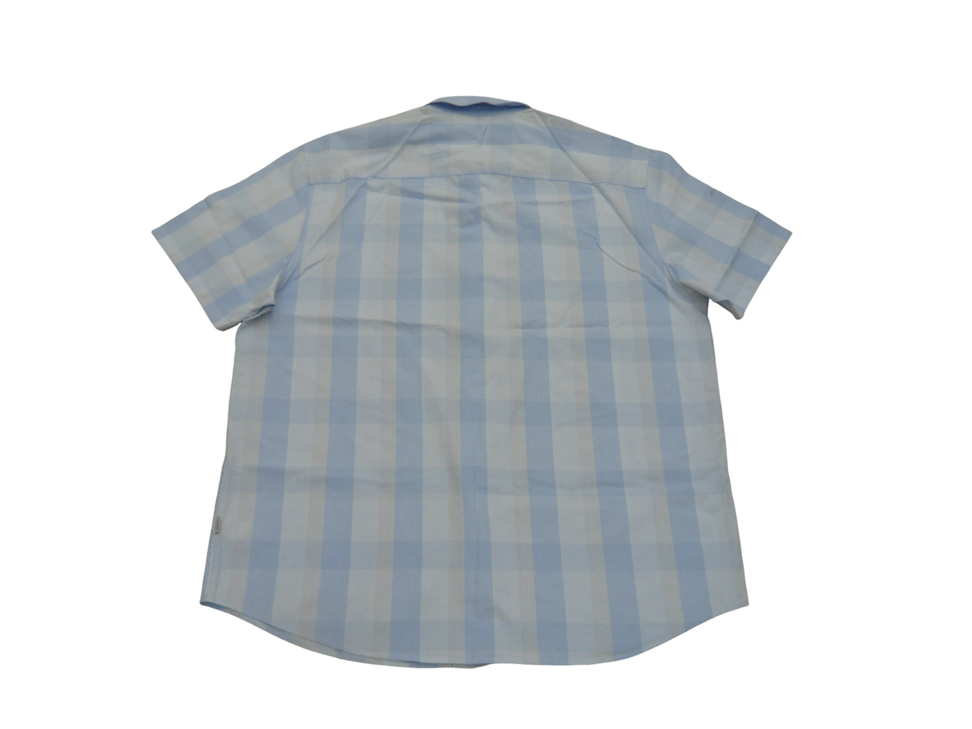 Vintage Men's Short Sleeve Madras Check Shirt Blue and White (Large)