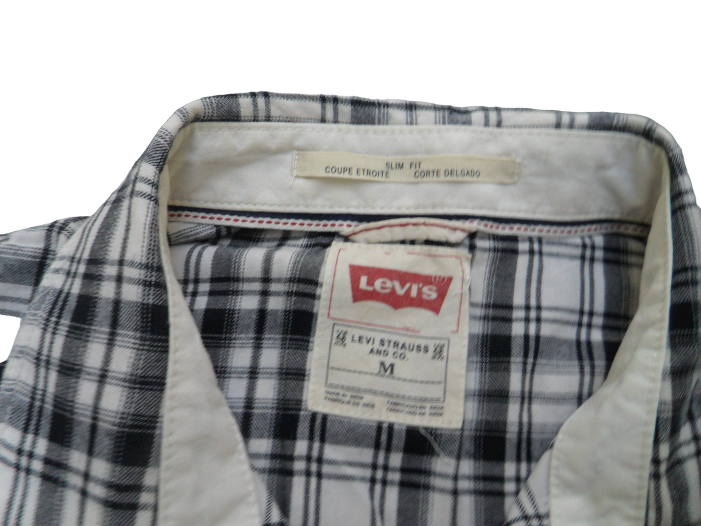 Vintage Levi's White with Navy Blue checks 100% Cotton Slim fit Long Sleeve Shirt- Medium