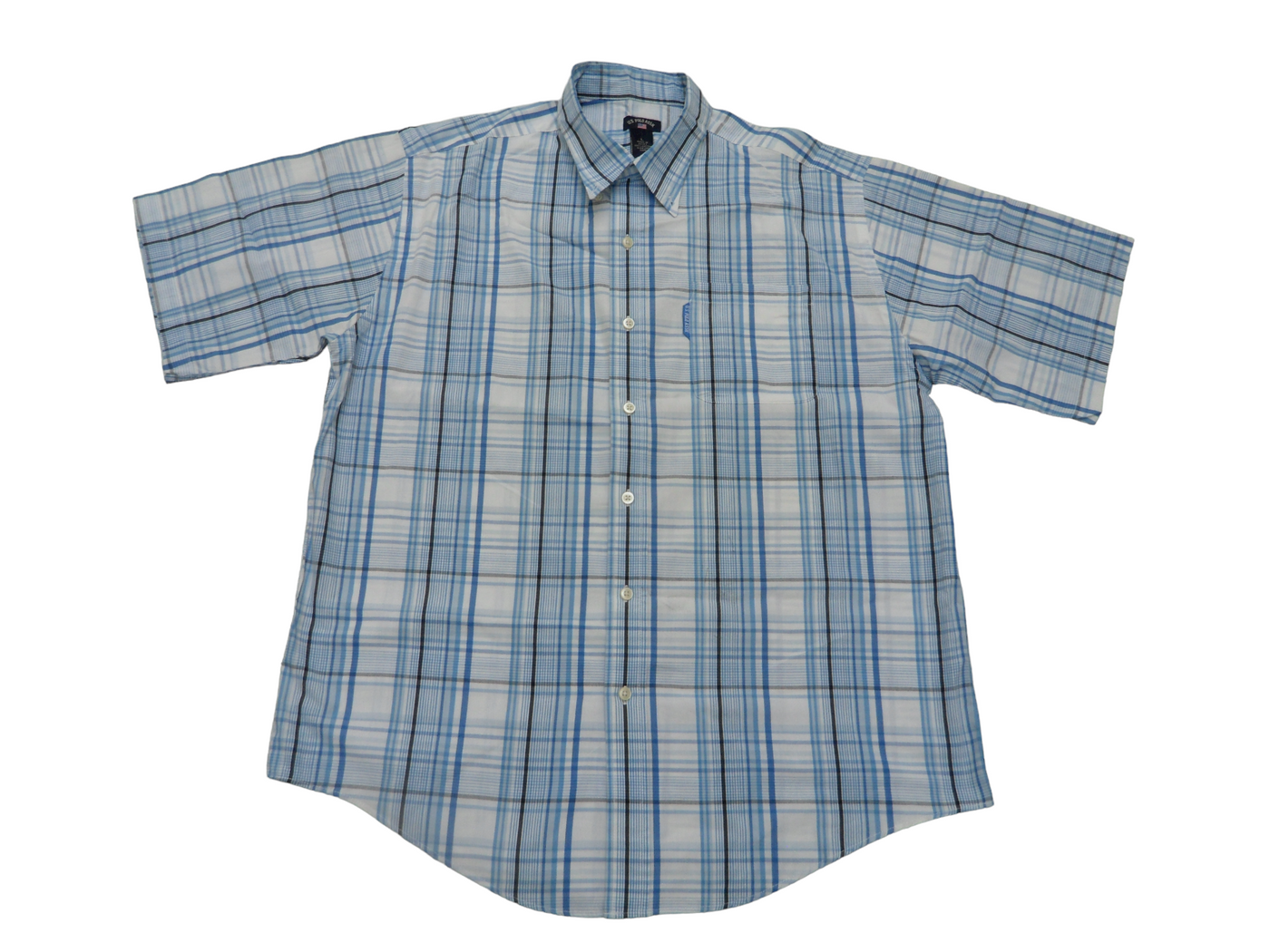 Vintage US POLO Assn Men's Short Sleeve Shirt Cotton White with Light Blue Checks