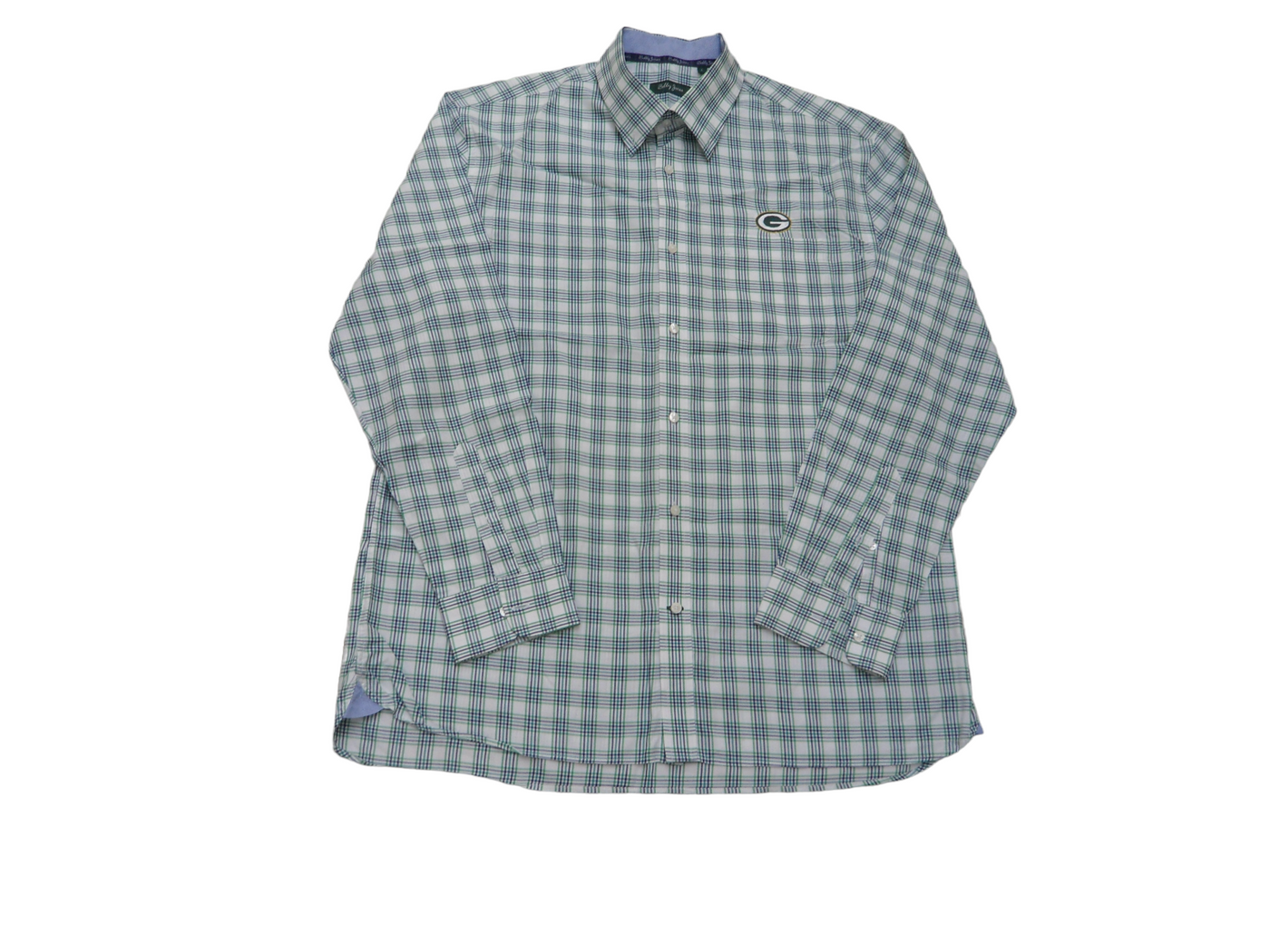 Vintage Bobby Jones Golf Men's Polyester Shirt-White with Green and Purple Checks, Long Sleeve -Large