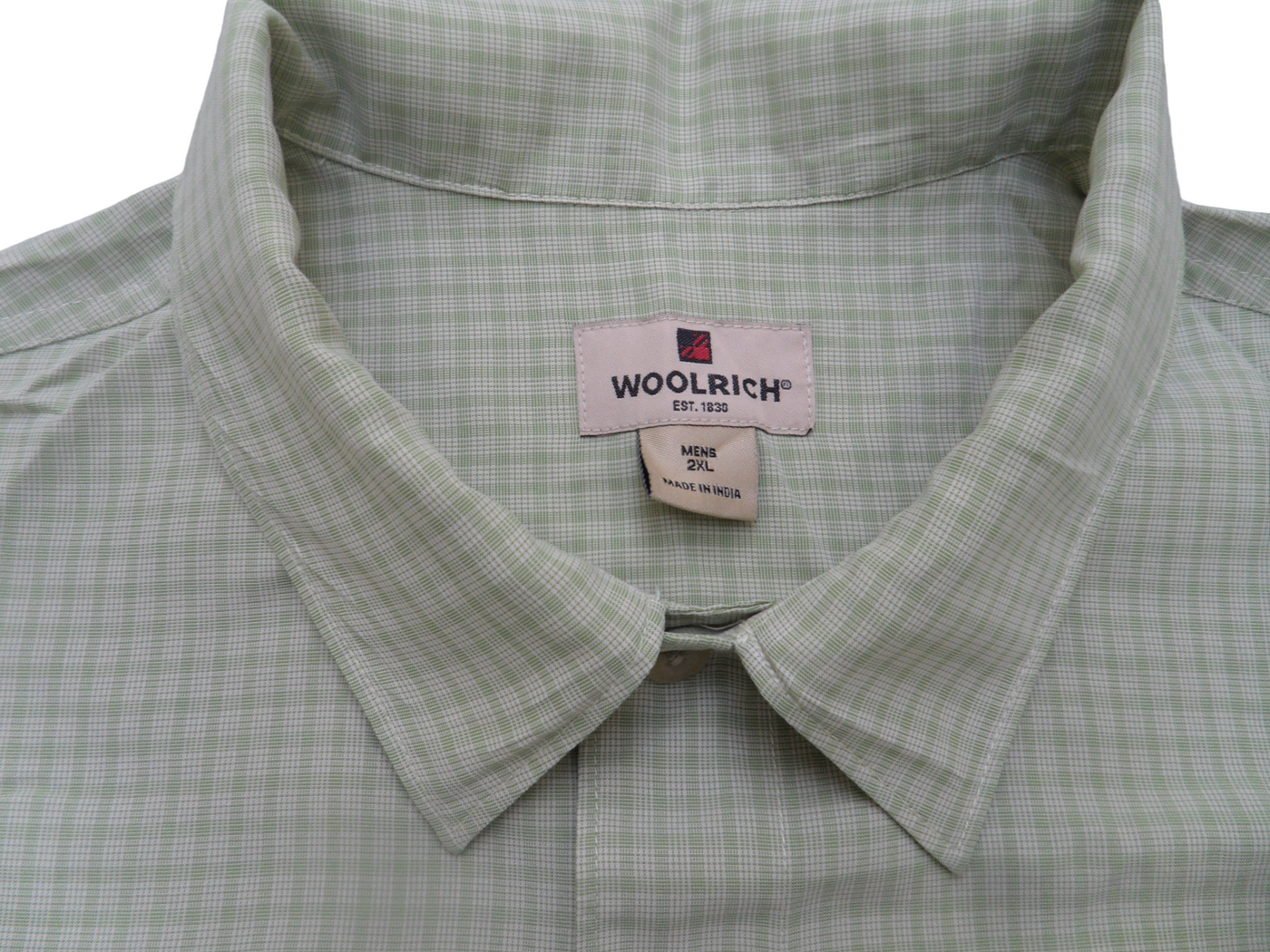 Vintage Woolrich Men's Light Green Checked Polyester Short Sleeve Shirt - XX Large