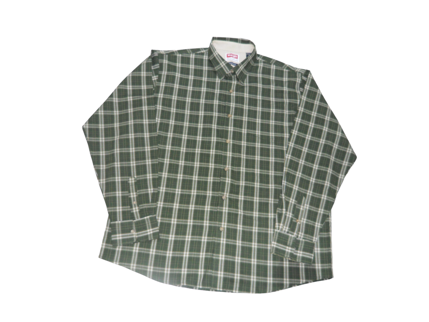 Vintage Wrangler Men's Wrinkle-Resistant Long Sleeve Shirt Olive Green Checked X-Large