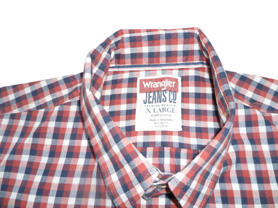 Vintage Wrangler Men's 100% Cotton Long Sleeve Shirt in Red/White/Blue Checked Pattern - X Large