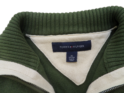Vintage Tommy Hilfiger Olive Green Cotton Quarter Zip Pullover Size - XS