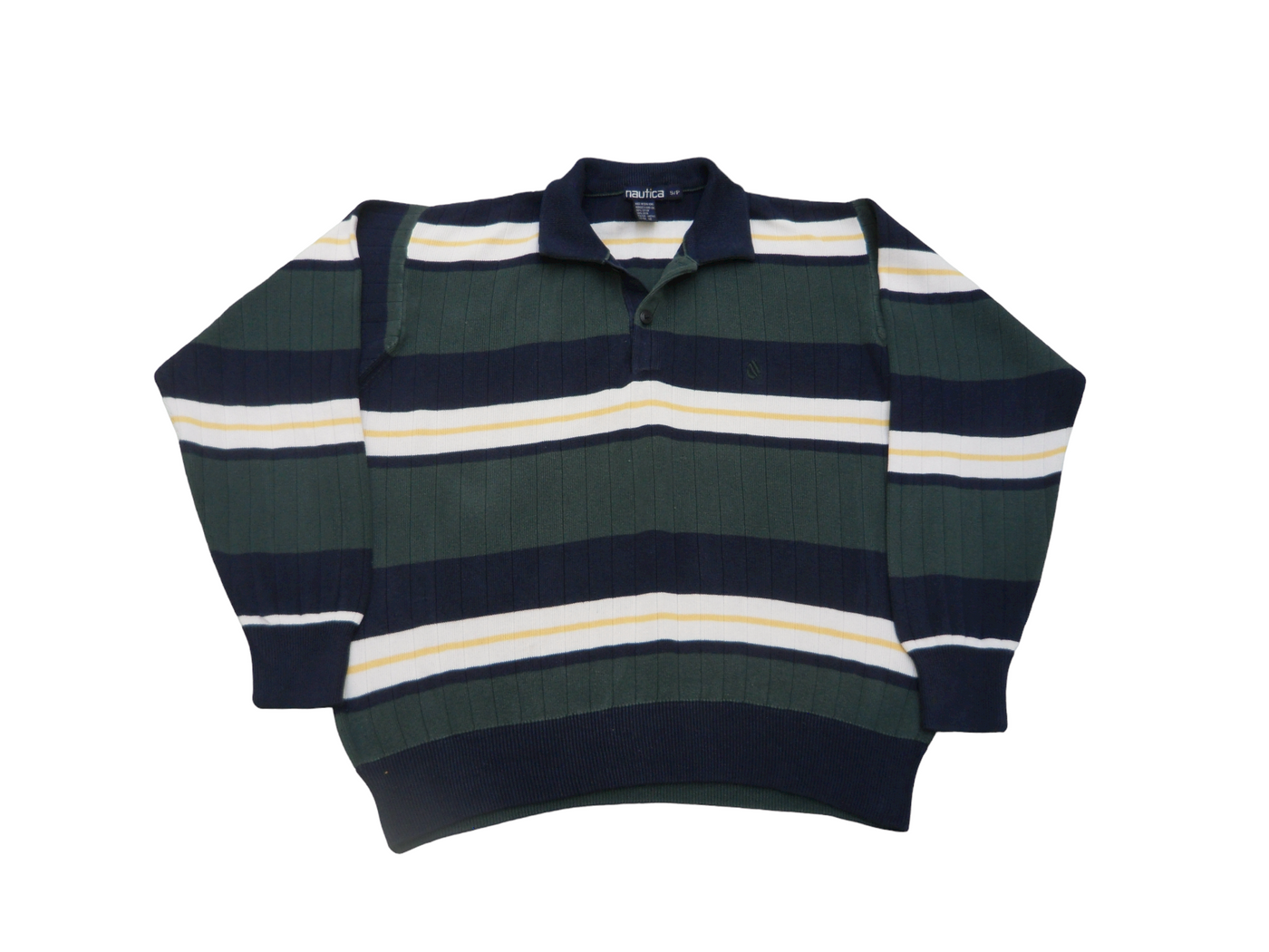 Vintage Nautica Green and Blue Wide Striped 100% Cotton Size - S