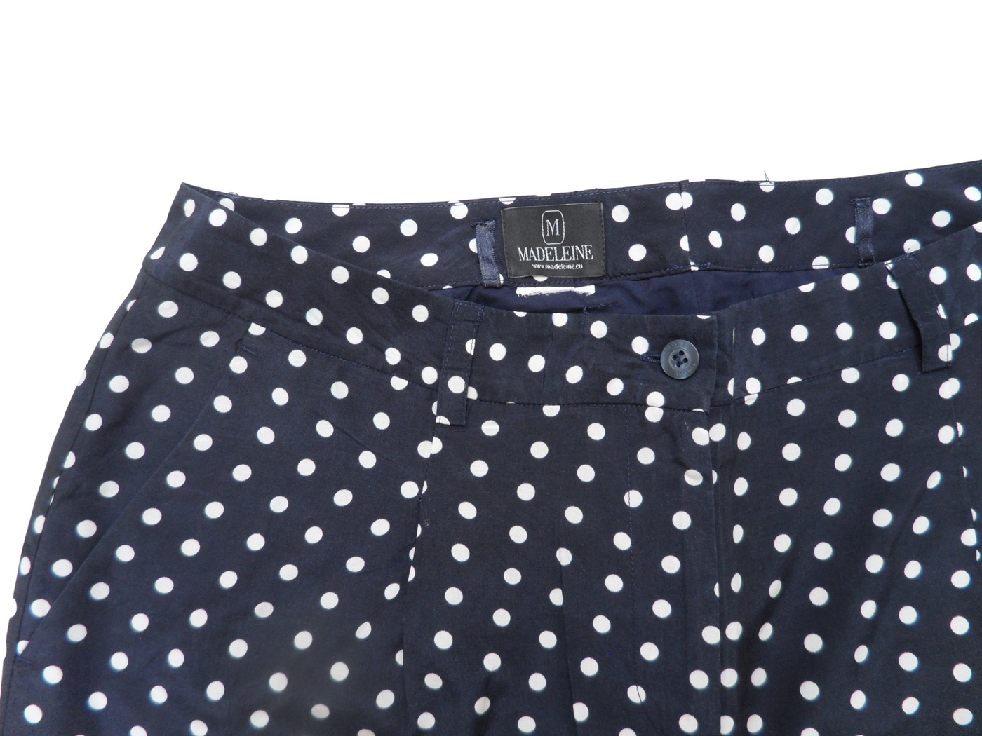 Vintage Madeleine Navy with Polka Dots Polyester High Waisted Women's Shorts Size-14/16(AU)