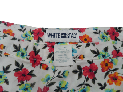 Vintage White Stag White Floral pattern Cotton Women's Skort Size-14 (AU)