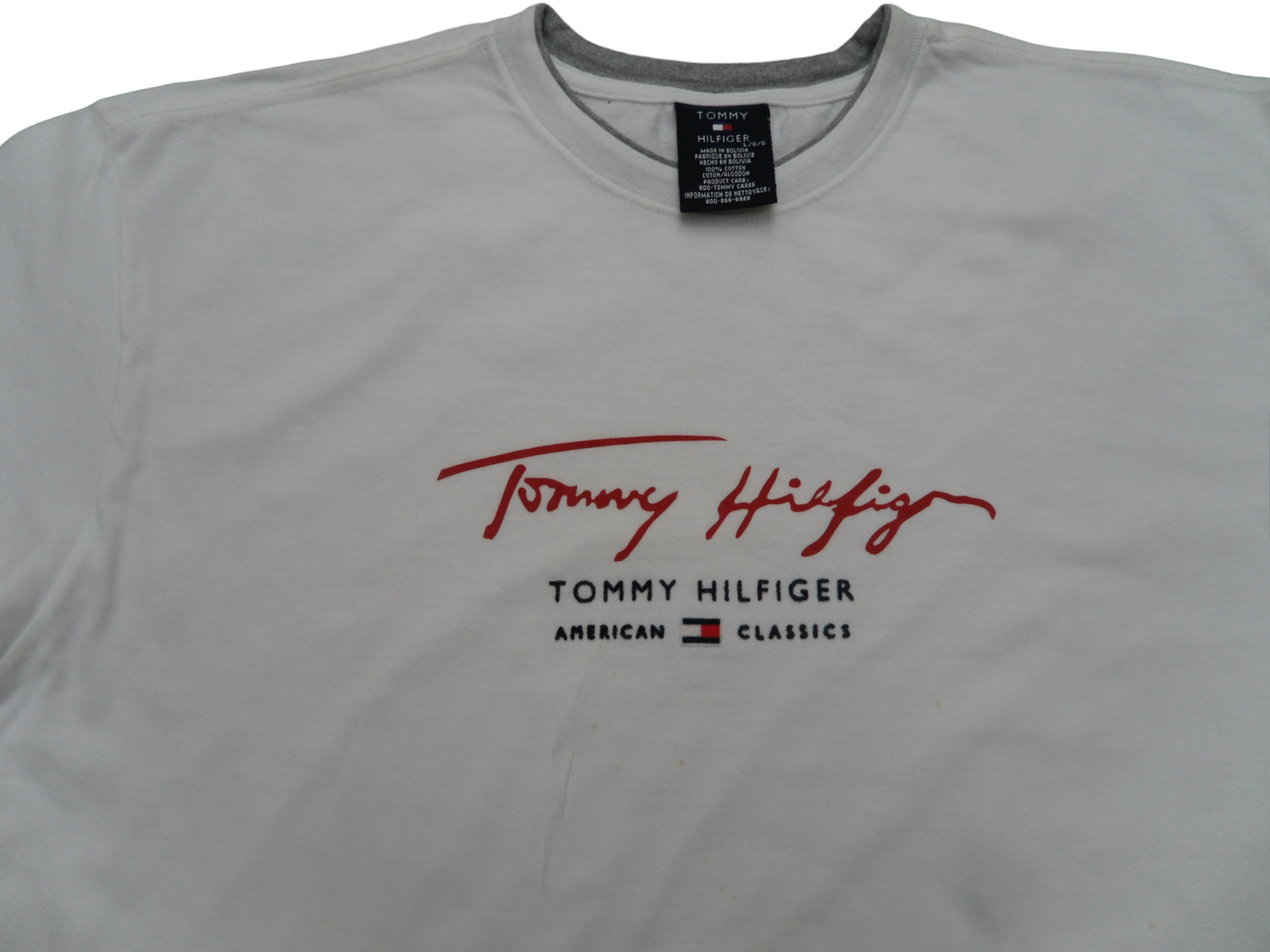 Vintage Tommy Hilfiger White Cotton Men's T-Shirt Size-L