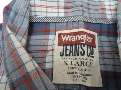 Vintage Wrangler Men's Blue Plaid 100% Cotton Long Sleeve Shirt, X-Large