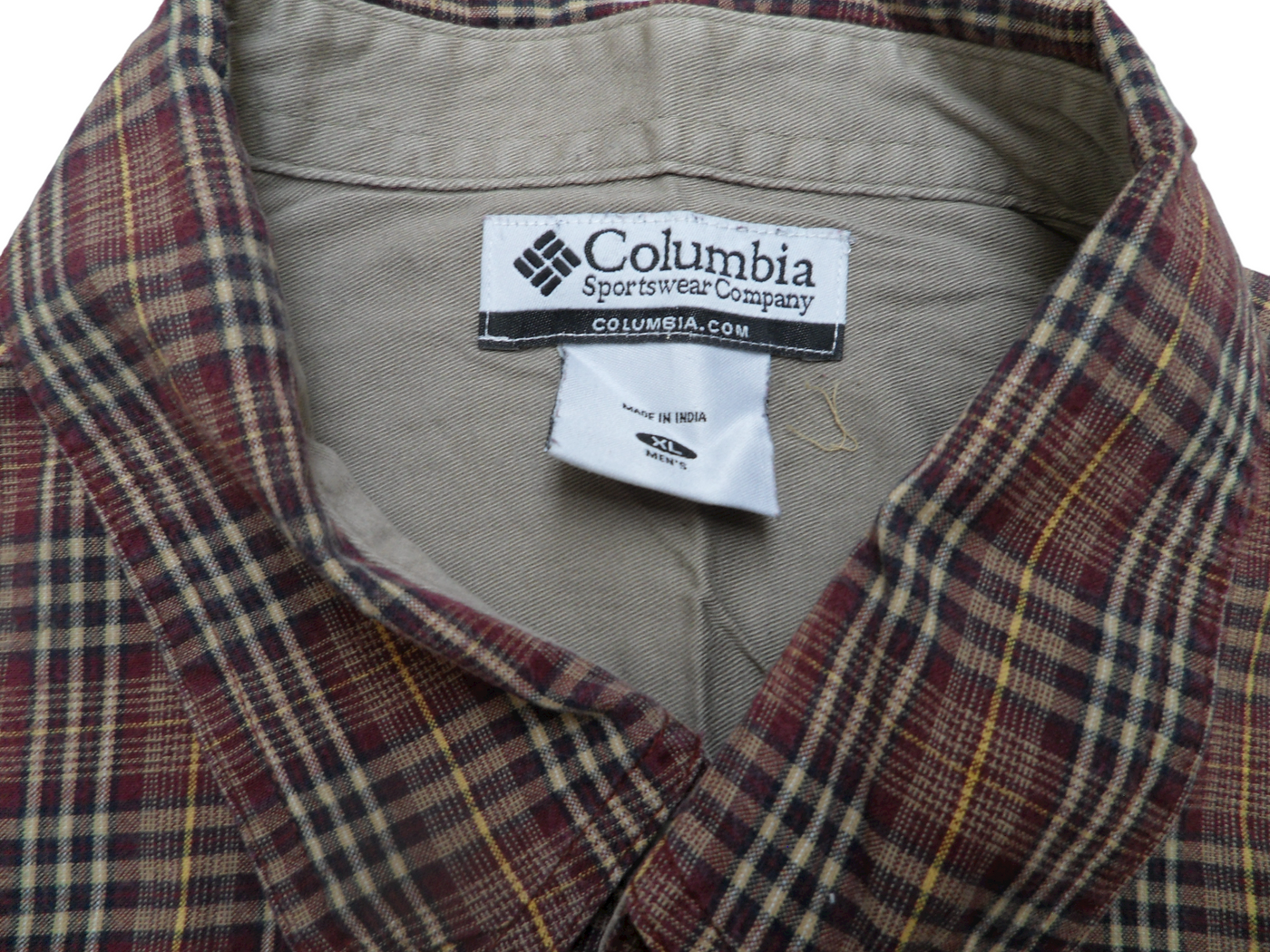 Vintage Columbia Men's Maroon Plaid 100% Cotton Button Down Long Sleeve Shirt-X Large