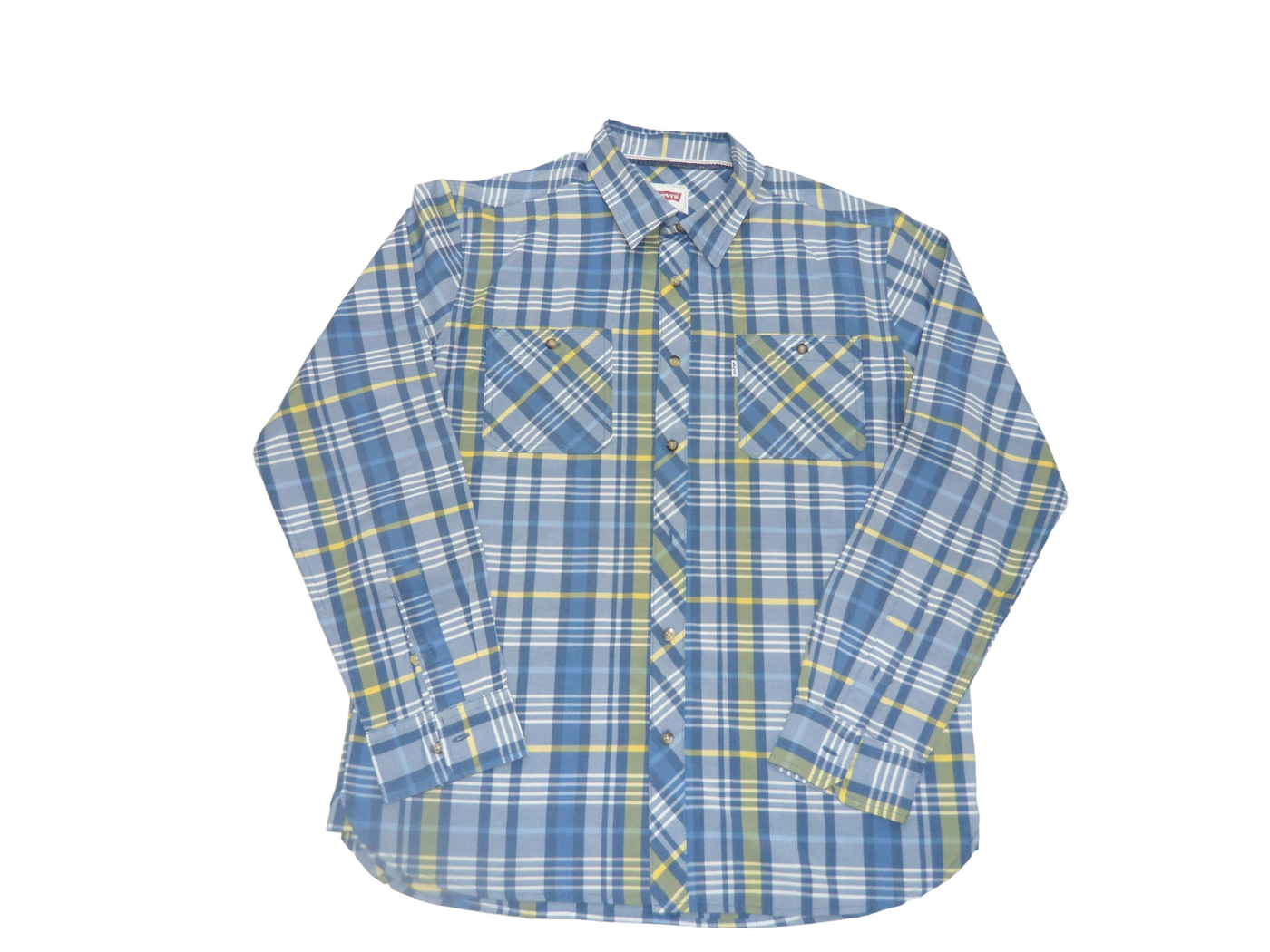 Vintage Levi's Men's 100% Cotton Long Sleeve Shirt Grey/Blue/Yellow Checks (Large)