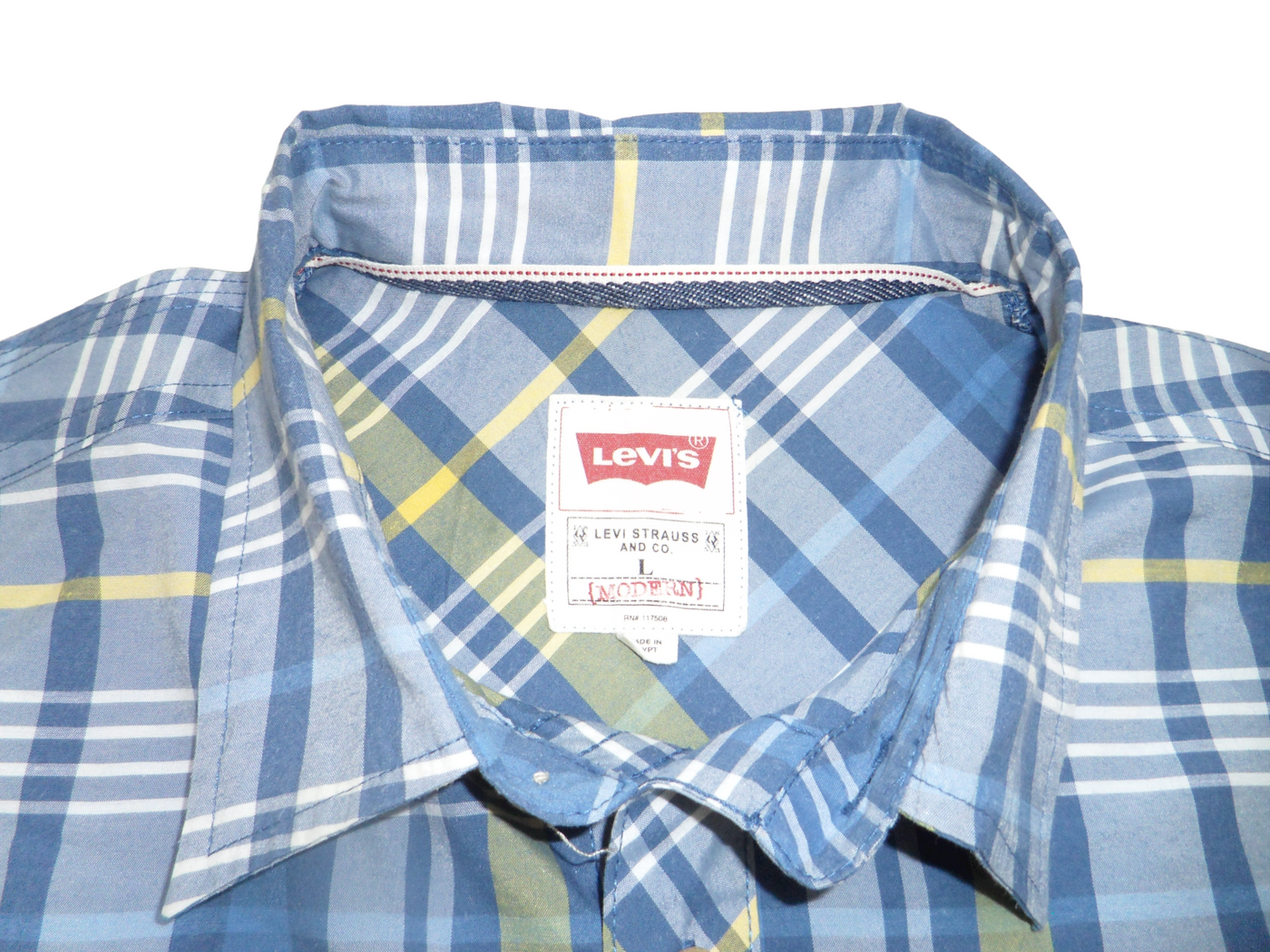 Vintage Levi's Men's 100% Cotton Long Sleeve Shirt Grey/Blue/Yellow Checks (Large)