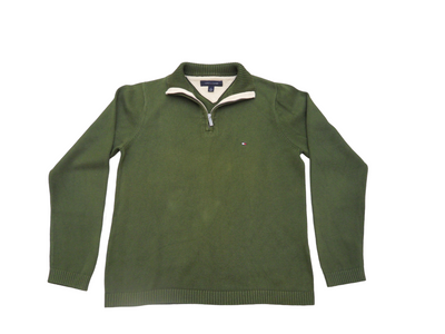 Vintage Tommy Hilfiger Olive Green Cotton Quarter Zip Pullover Size - XS