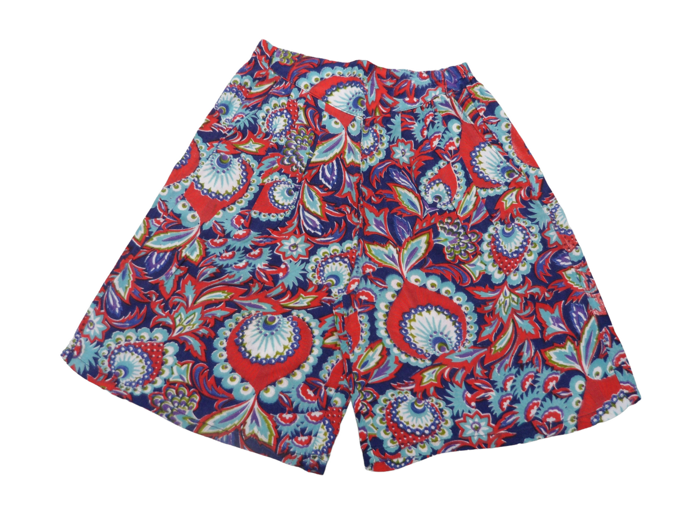 Vintage Red and Blue Floral printed Women's High waisted Shorts Size - 10/12 (AU)